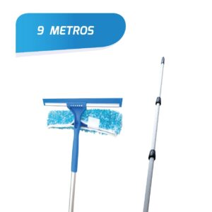 MANGO TELESCÓPICO DE 9 METROS + LIMPIA LUNAS CON JEBE Y MOPA