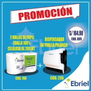DISPENSADOR DE TOALLA + 2 ROLLOS DE PAPEL TOALLA 100% CELULOSA DE 200 MT