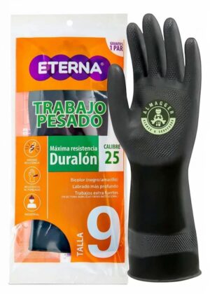GUANTES DE JEBE NEGRO CALIBRE 25 MARCA ETERNA